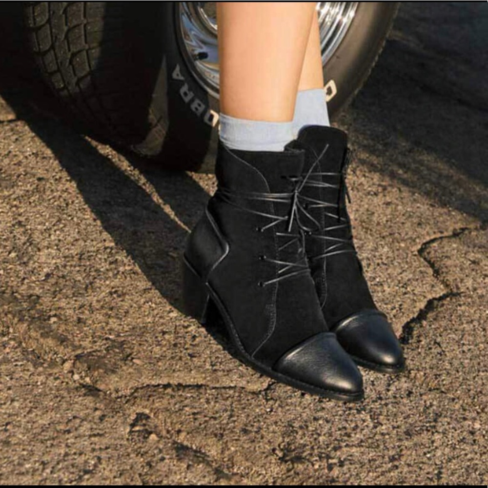 Kelsi Dagger Black Lace-Up Heeled Boots